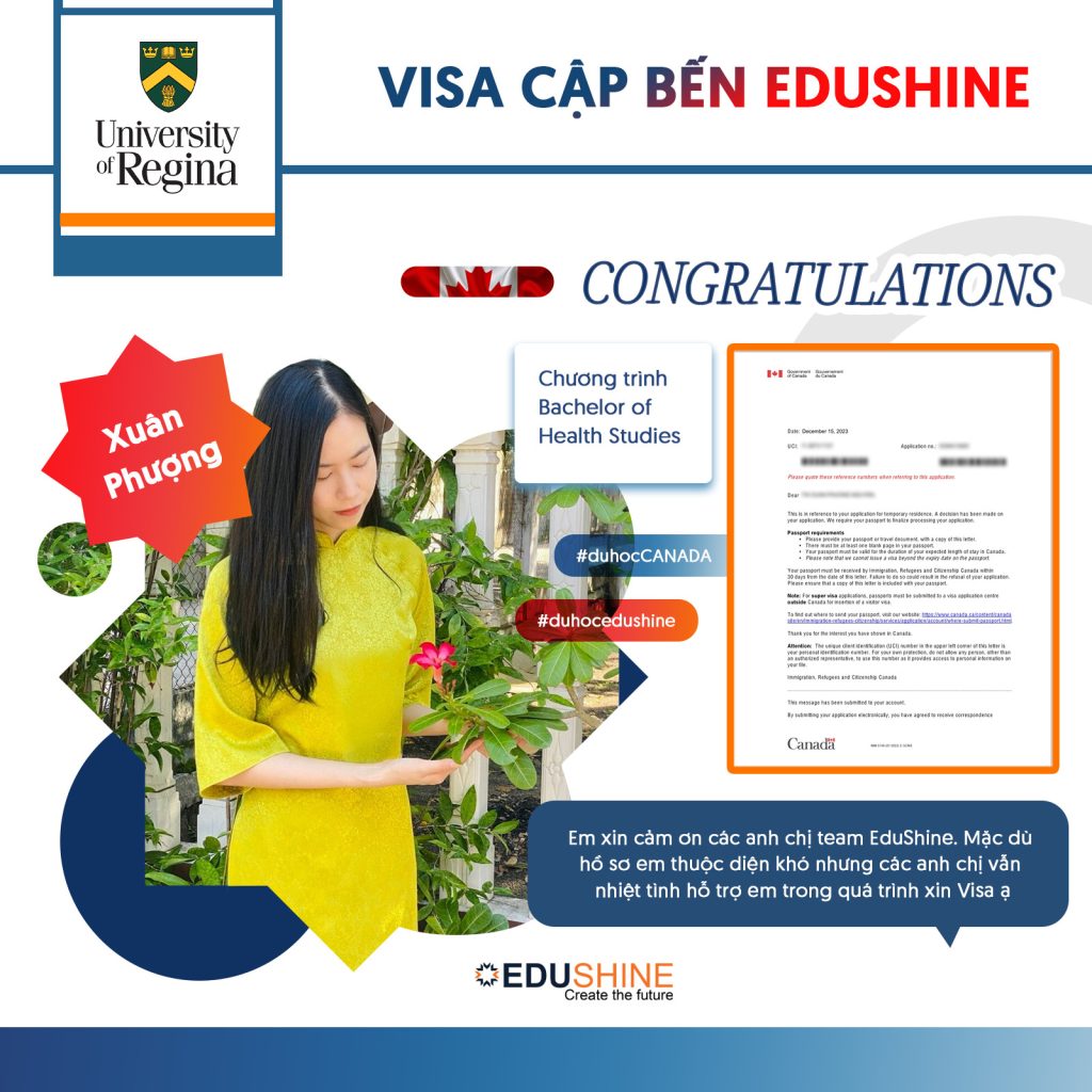 Chúc mừng bạn Xuân Phượng nhận Visa du học Canada tại University of Regina