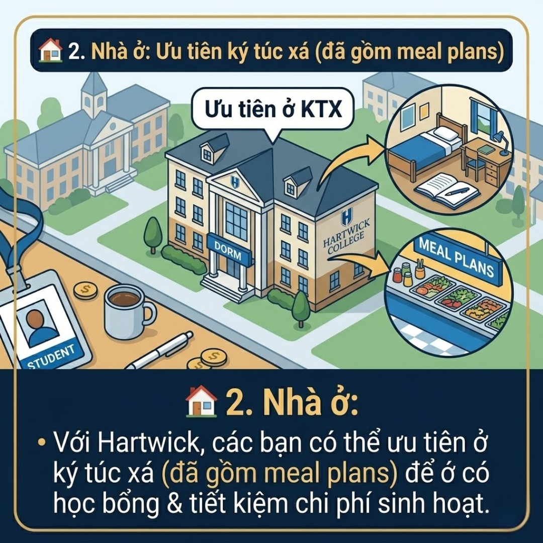 Ưu tiên ở ký túc xá kèm meal plan năm đầu tiên