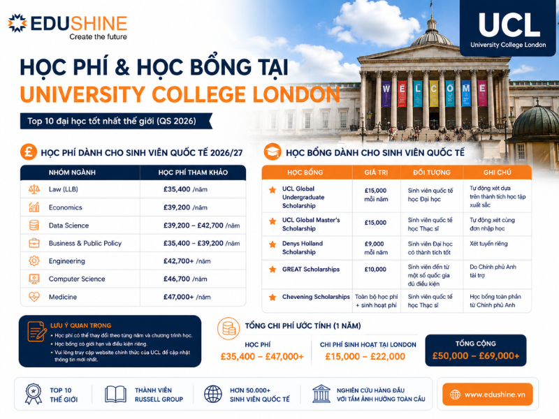 Học phí học bổng tại University College London